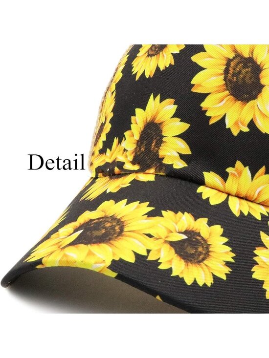 〽️Women Sunflower High Ponytail Baseball Cap Trucker Bad Hair Day Adjustable main image 6
